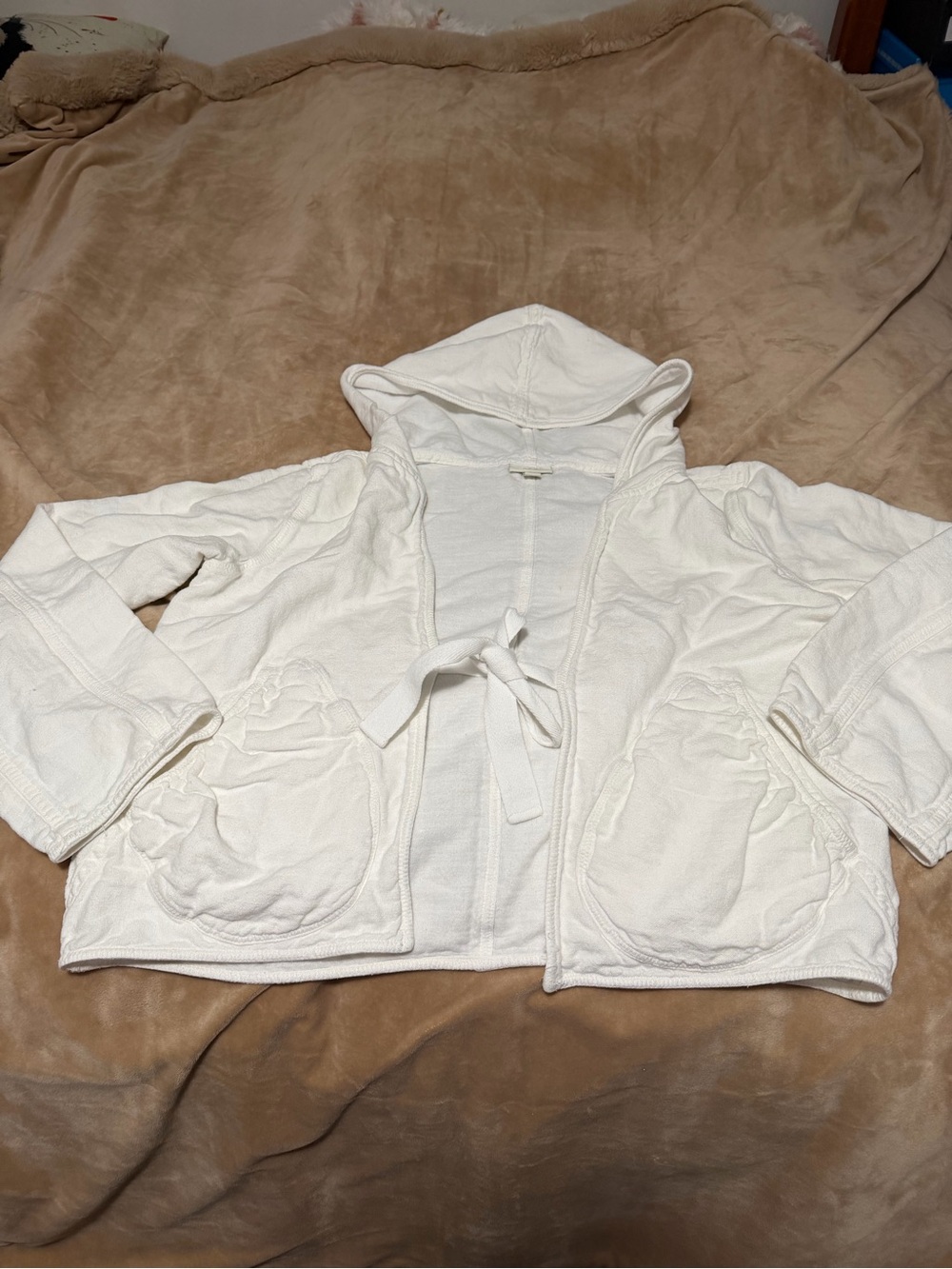 J. Jill Hemp Cream Hooded Tie-Front Jacket XS